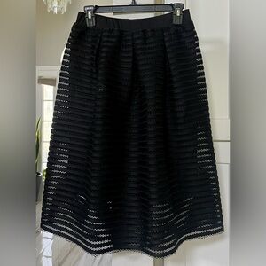 Women’s Pleated Lace Black A-Line Midi Skirt Size S